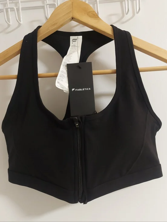 Fabletics Black Front-Zip Racerback Sports Bra - Picture 3 of 7